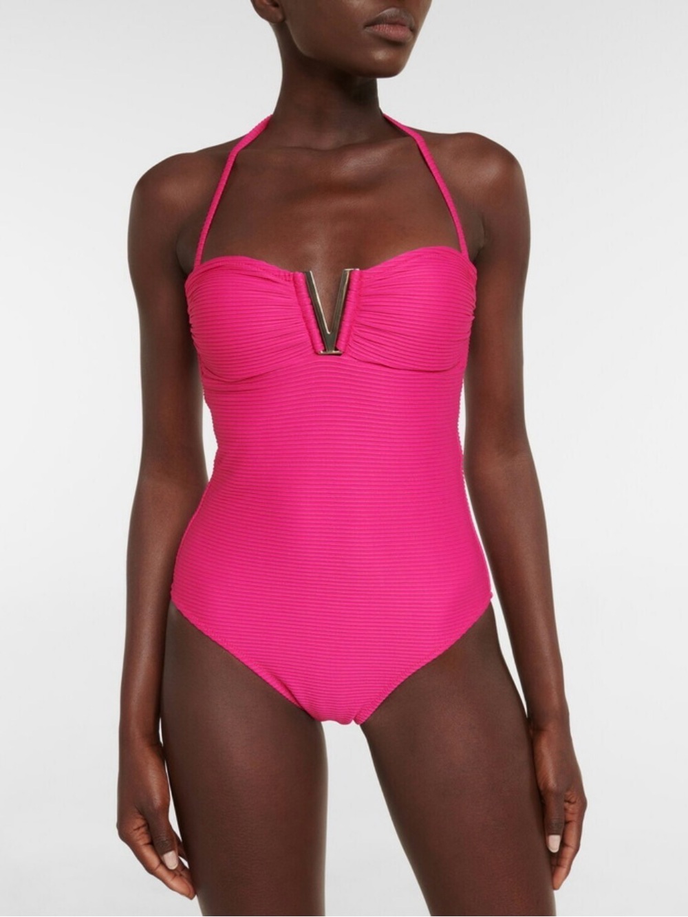 Heidi Klein Halter One-Piece Swimsuit in Hot Pink size medium